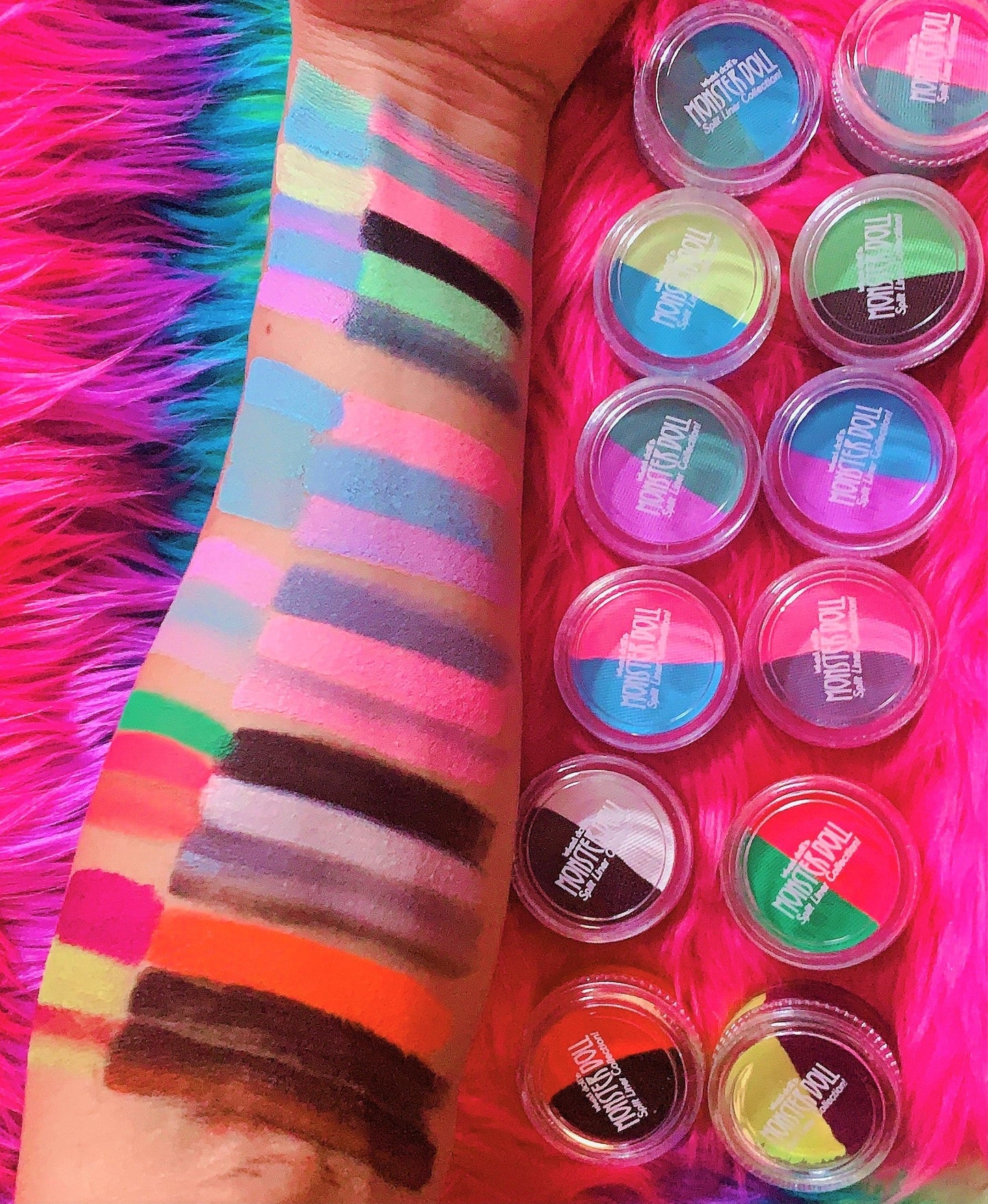 Inked Doll Cosmetics - (HUGE!) Monster Doll FRANKIE STEIN *UV Neon Pastel* SPLIT LINER/FACE/BODY PAINT!