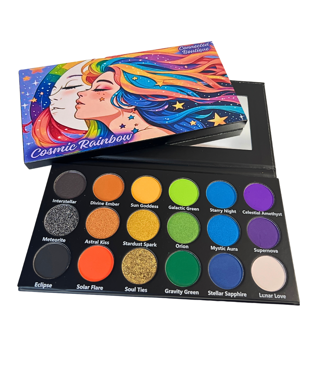 Connected Boutique - Cosmic Rainbow 18‐Shade Eyeshadow Palette – Celestial Hues & Glitter